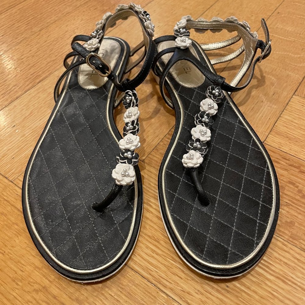 Chanel floral detail sandals